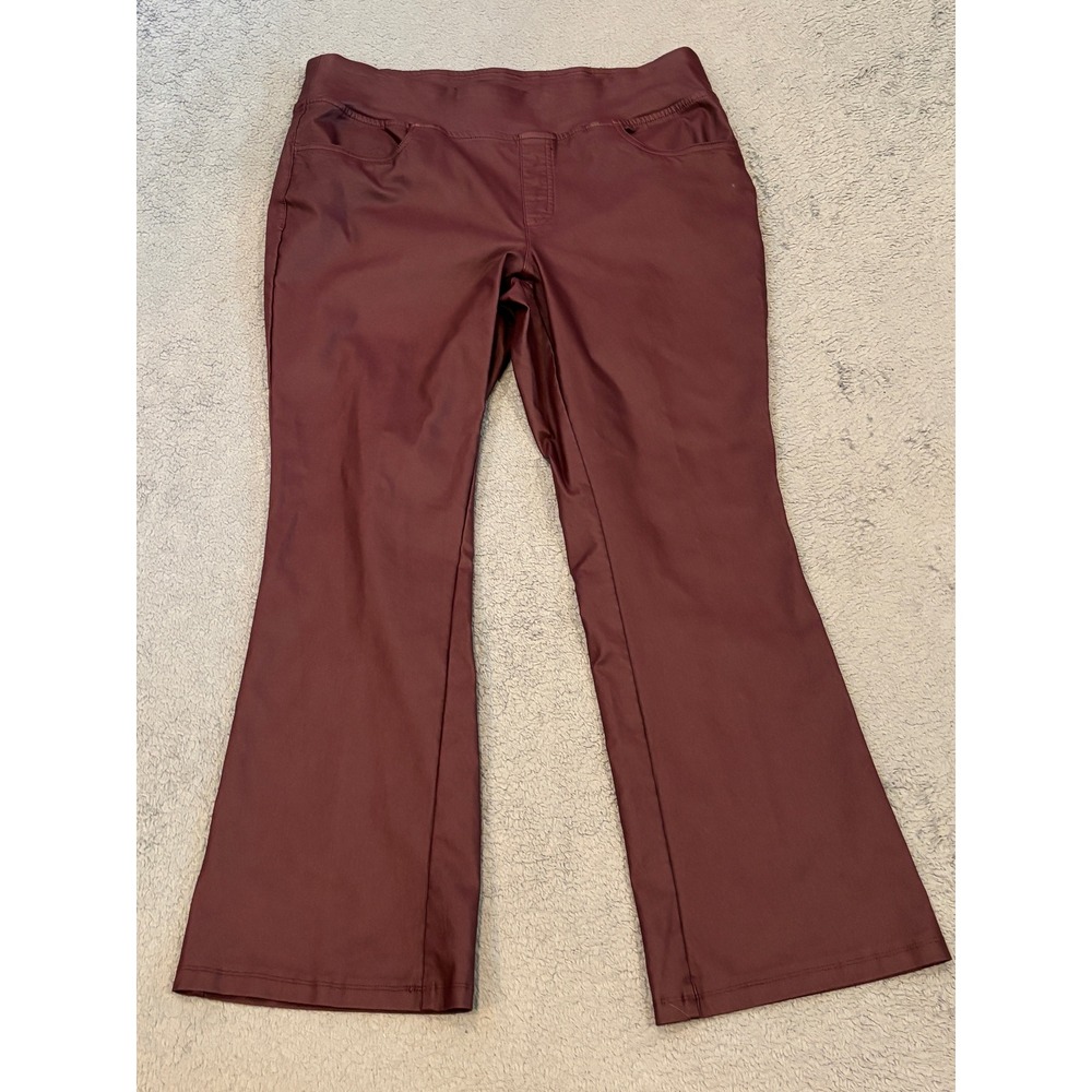 Belle by Kim Gravel Burgundy Coated Bootcut Pull On Pants Womens Size 16